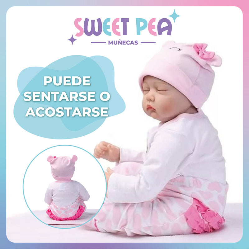 Bebé Reborn Ojos Cerrados Sweet Pea Realista Silicona 55 Cm