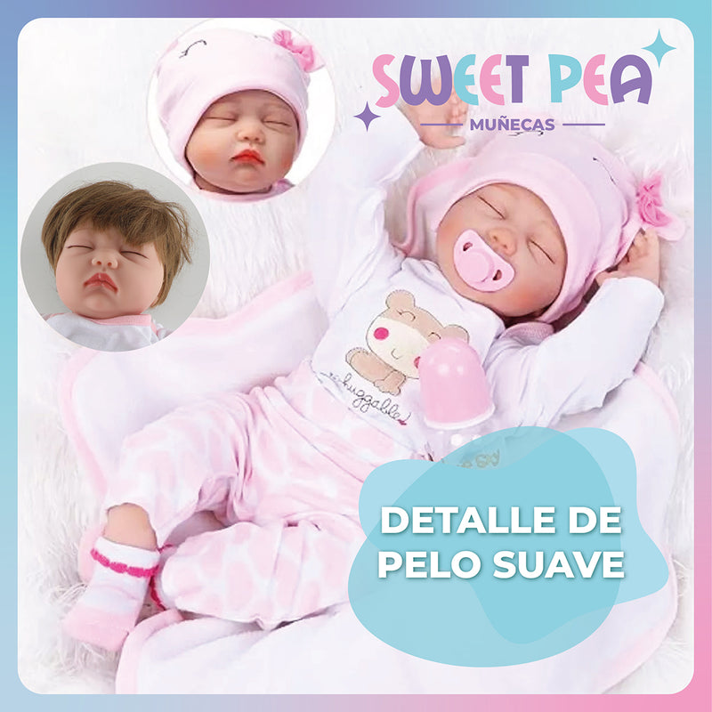Bebé Reborn Ojos Cerrados Sweet Pea Realista Silicona 55 Cm