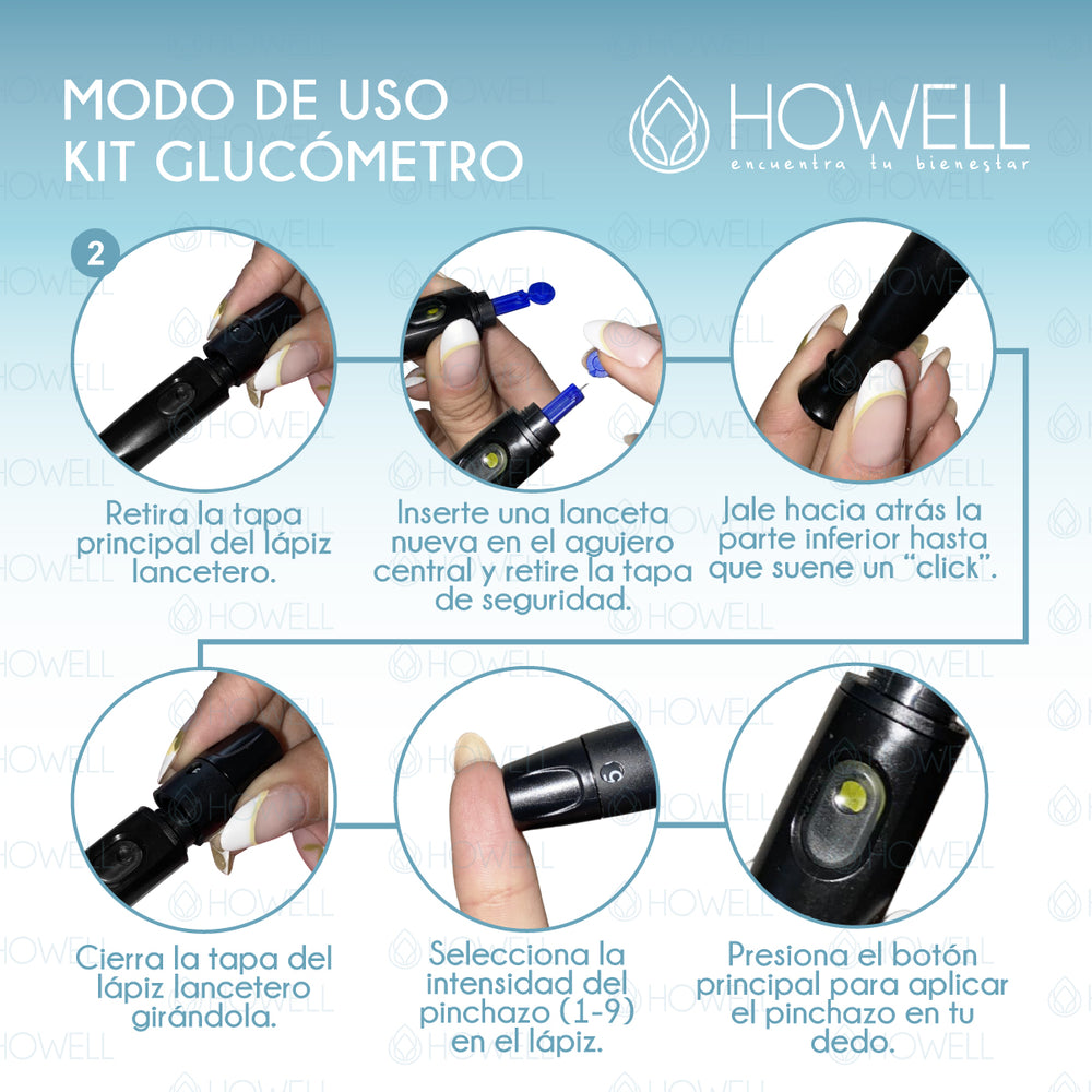 Kit Glucometro Howell BG-710b Bluetooth +Tiras+Lancetas