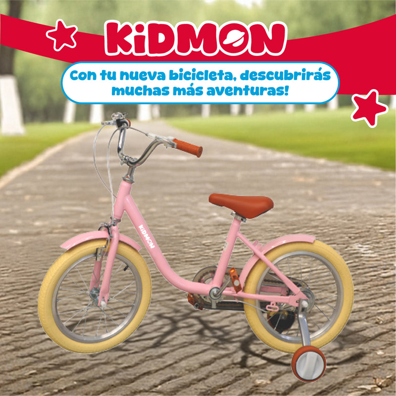 Bicicleta Infantil Aro 16 Kidmon Ruedas de Aprendizaje Niña