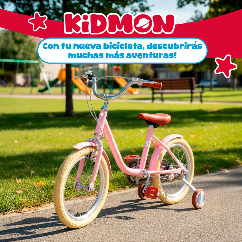 Bicicleta Infantil Aro 16 Kidmon Ruedas de Aprendizaje Niña