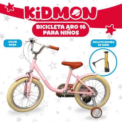 Bicicleta Infantil Aro 16 Kidmon Ruedas de Aprendizaje Niña