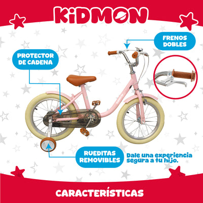 Bicicleta Infantil Aro 16 Kidmon Ruedas de Aprendizaje Niña