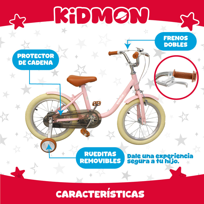 Bicicleta Infantil Aro 16 Kidmon Ruedas de Aprendizaje Niña