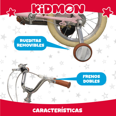 Bicicleta Infantil Aro 16 Kidmon Ruedas de Aprendizaje Niña