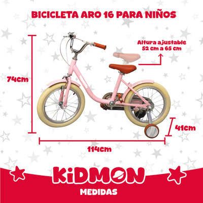 Bicicleta Infantil Aro 16 Kidmon Ruedas de Aprendizaje Niña