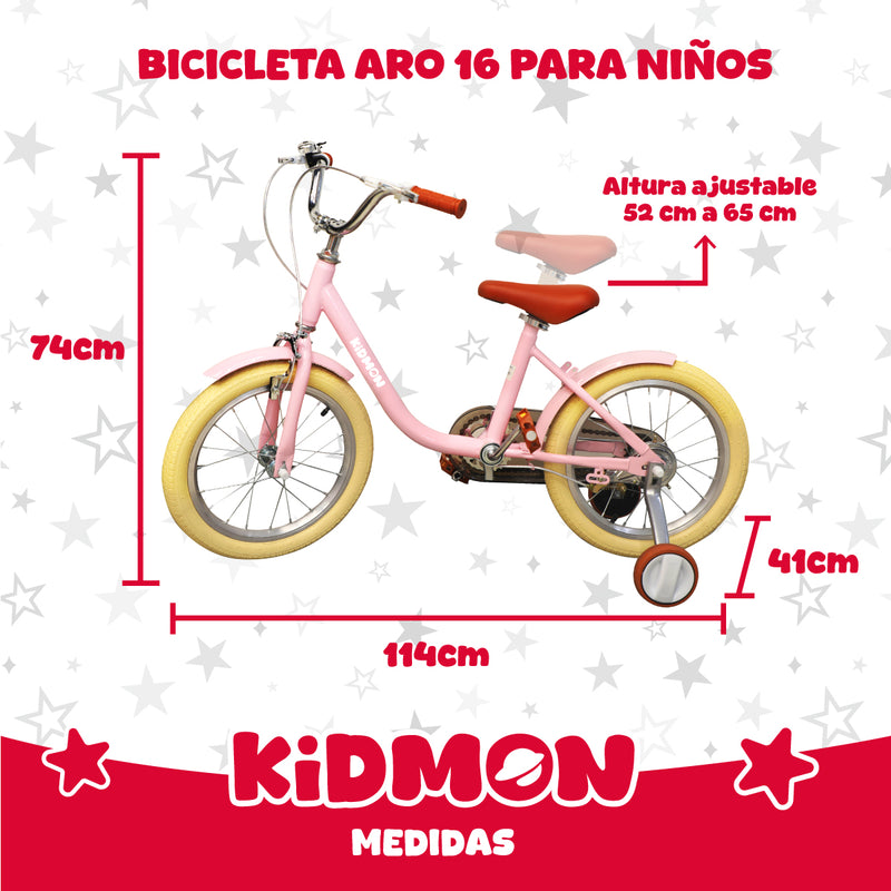 Bicicleta Infantil Aro 16 Kidmon Ruedas de Aprendizaje Niña