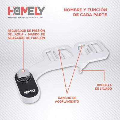 Bidet Homely Para Inodoro Ajustable Lavado Frontal y Trasero