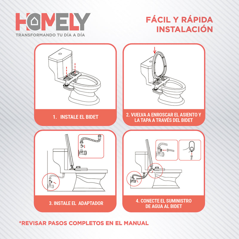 Bidet Homely Para Inodoro Ajustable Lavado Frontal y Trasero