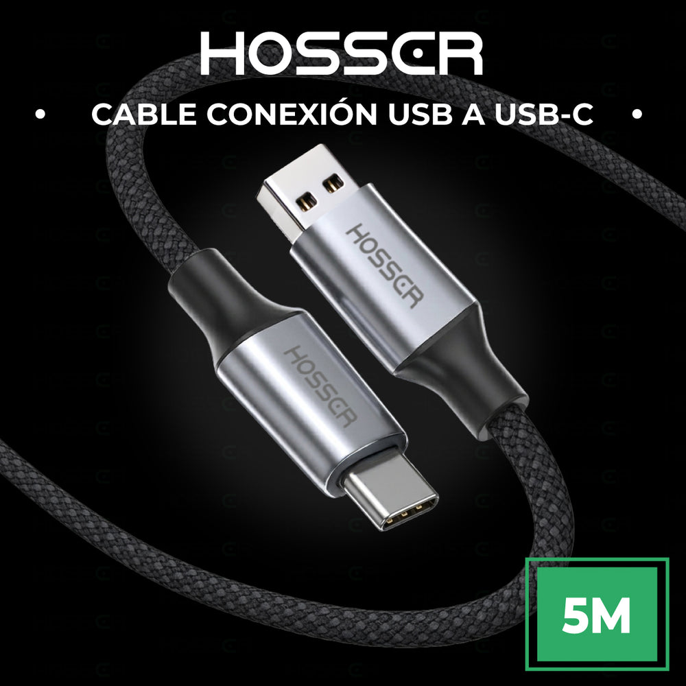 Cable Usb Tipo C To Usb 5 M Iphone Samsung Hosser Carga Rapi Negro