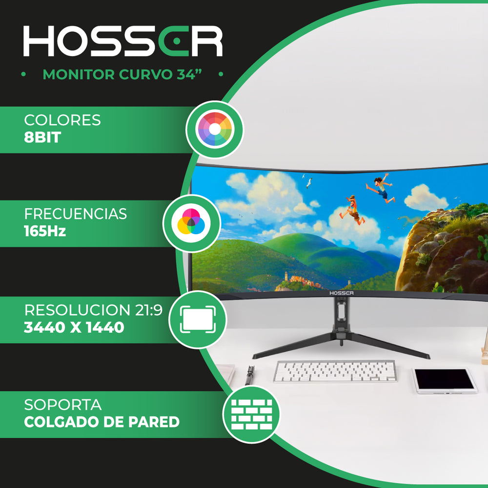 Monitor PC Gamer Curvo 34" UltraWide Hosser 165Hz Gaming 1ms