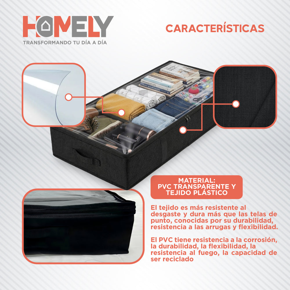 Bolsas Organizadoras Bajo Cama Homely Negro 90 Litros Set 2