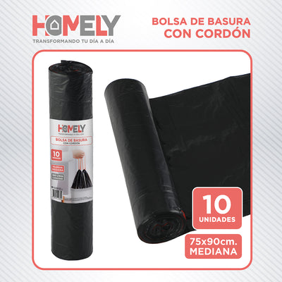 Bolsas Basura 75x90cm Con Cordon 10U Homely 100L Resistente
