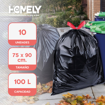 Bolsas Basura 75x90cm Con Cordon 10U Homely 100L Resistente