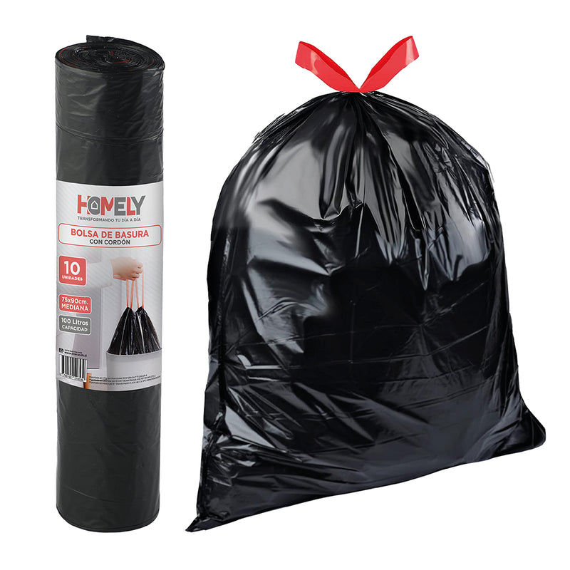 Bolsas Basura 75x90cm Con Cordon 10U Homely 100L Resistente