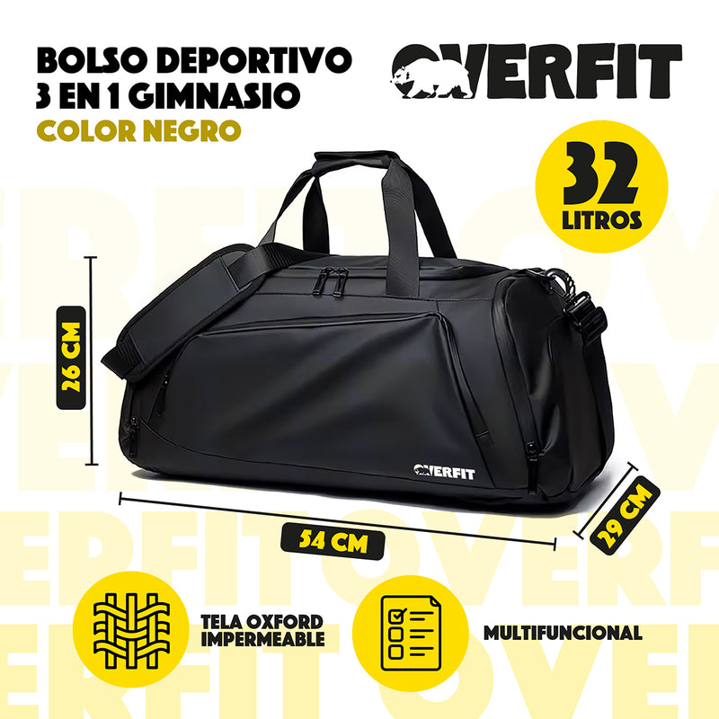 Bolso Deportivo Duffel Gym 3 en 1 Overfit Oxford Impermeable
