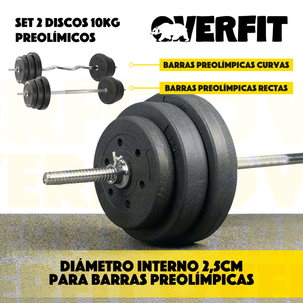 Par Discos Preolimpicos 10Kg Overfit PVC Set 2 Pesas Barra