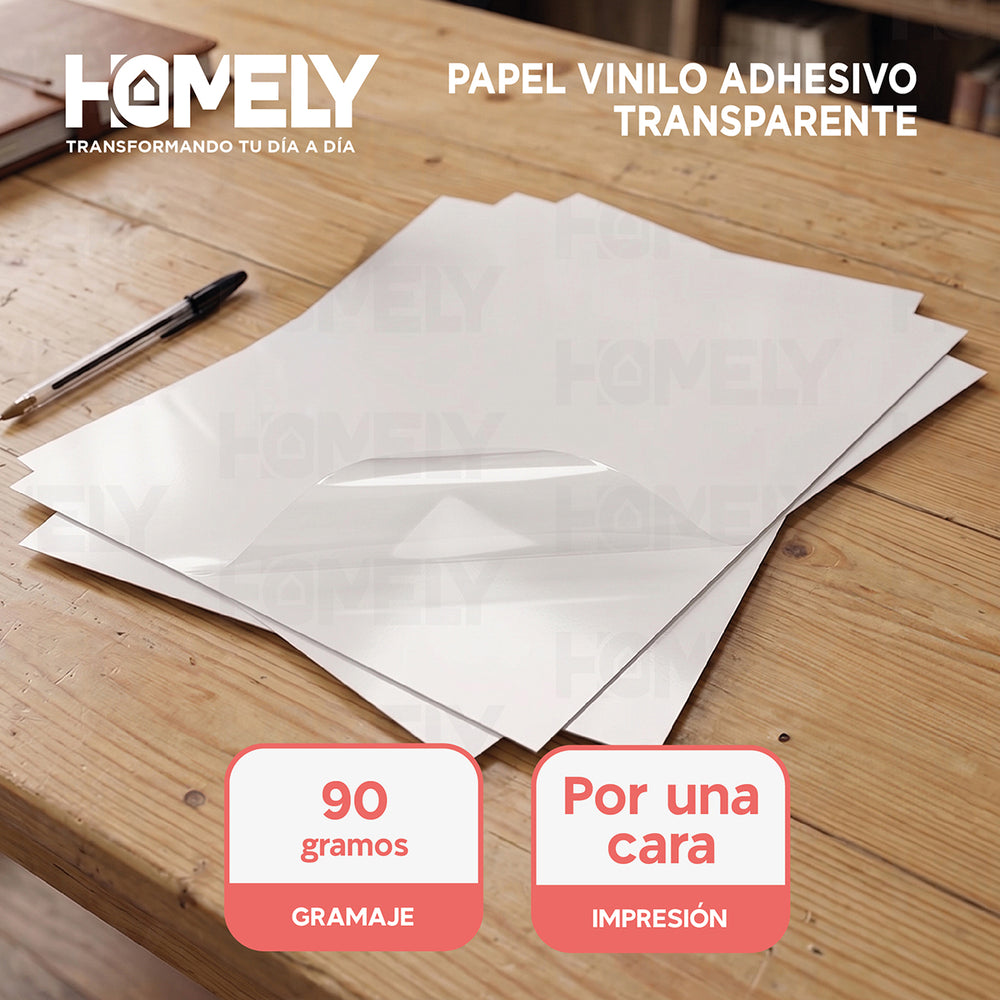 Papel Vinilo Adhesivo Transparente A4 20 Hojas Homely 90g Blanco