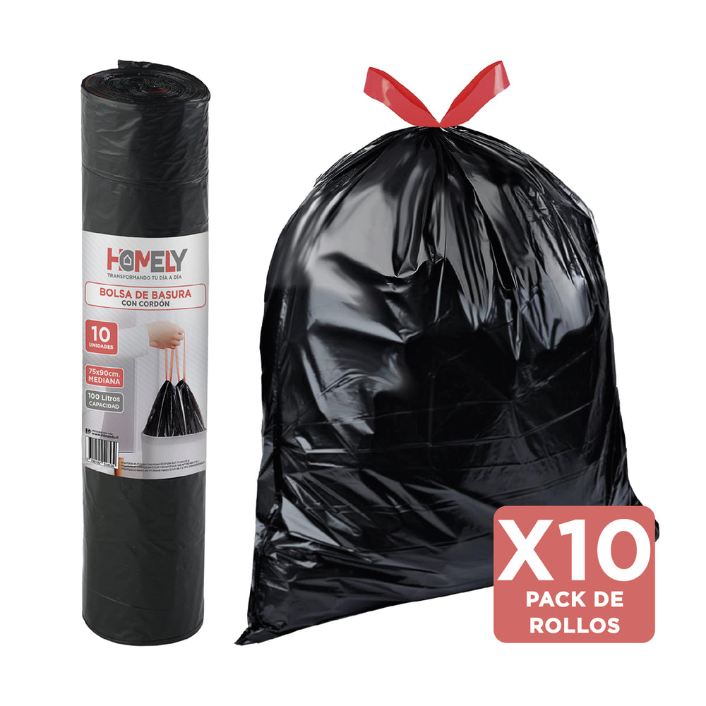 Bolsas Basura 75x90cm Con Cordon 100U Homely 100L Resistente