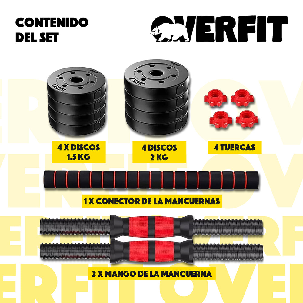Set Mancuernas Y Barra Unibles 15kg Fitness Pesas Ajustables