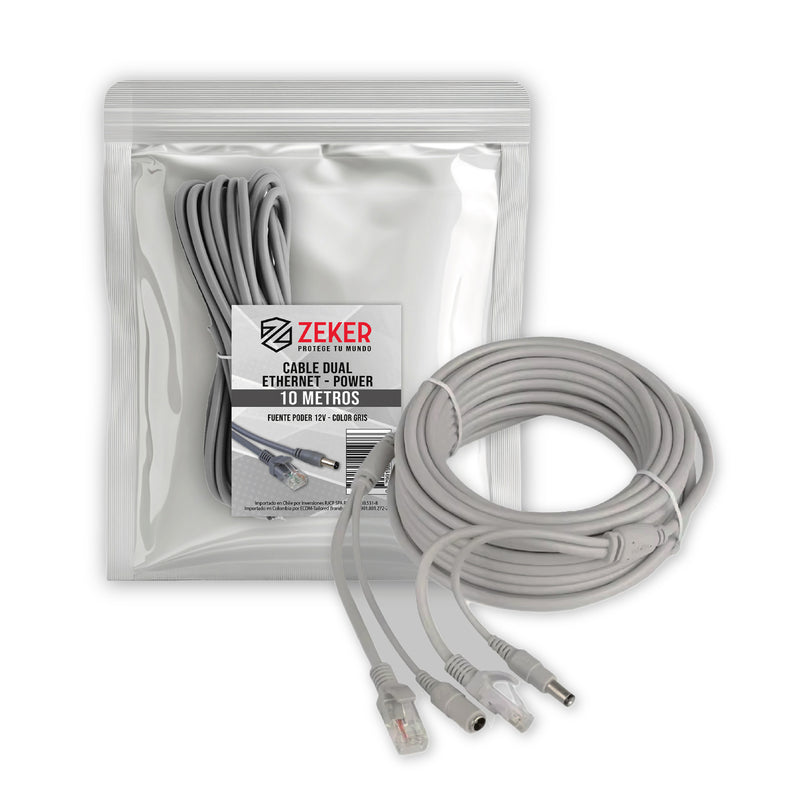 Cable Camara Seguridad Zeker Dual Extensor Dc Poder + Ethernet 10 Metros Universal 12v