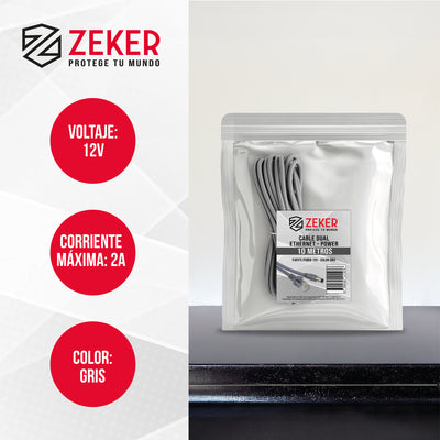 Cable Camara Seguridad Zeker Dual Extensor Dc Poder + Ethernet 10 Metros Universal 12v
