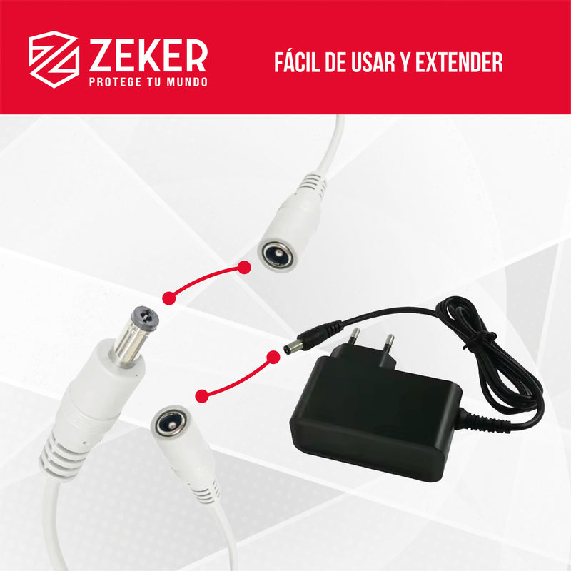 Cable Camara Seguridad Zeker Dual Extensor Dc Poder + Ethernet 10 Metros Universal 12v