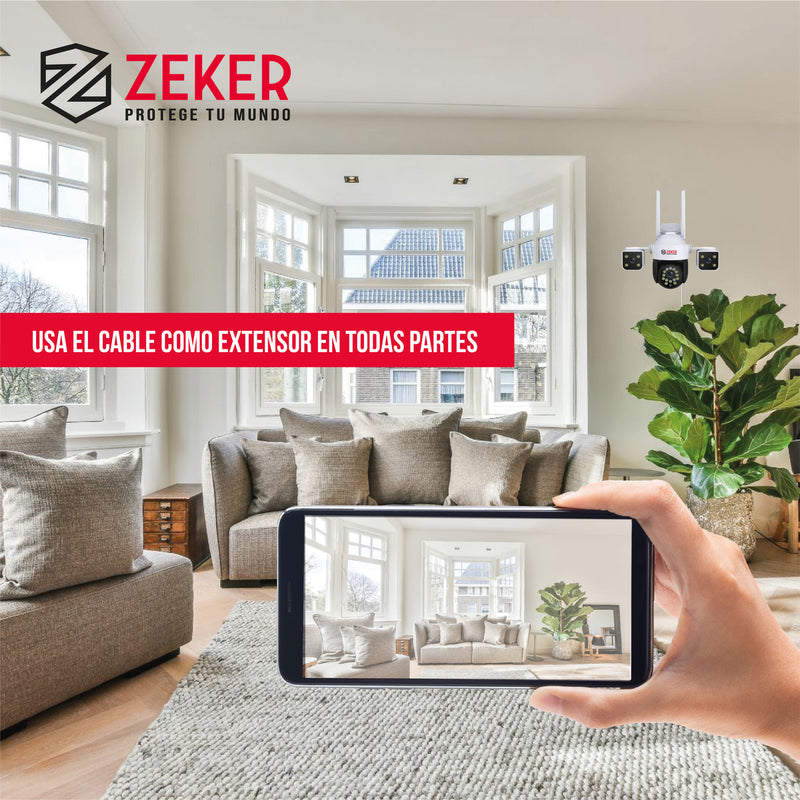 Cable Camara Seguridad Zeker Dual Extensor Dc Poder + Ethernet 10 Metros Universal 12v