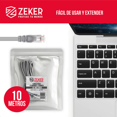 Cable Camara Seguridad Zeker Dual Extensor Dc Poder + Ethernet 10 Metros Universal 12v