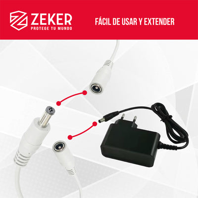 Cable Camara Seguridad Zeker Dual Extensor DC Poder + Ethernet 5 Metros Universal 12v