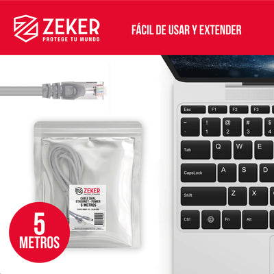 Cable Camara Seguridad Zeker Dual Extensor DC Poder + Ethernet 5 Metros Universal 12v
