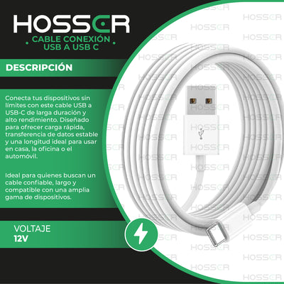 Cable Conexion Tipo C Hosser 5 metros Usb 2.0 Carga Datos