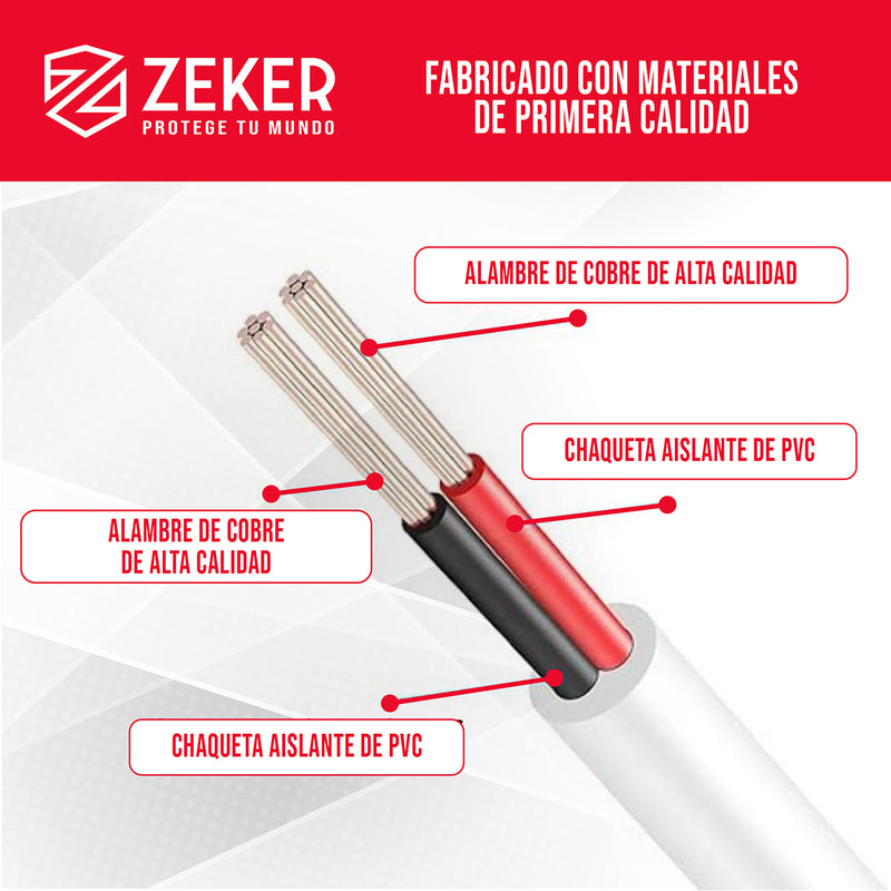 Cable Camara Seguridad Zeker Extensor Universal 15 Mts 12v