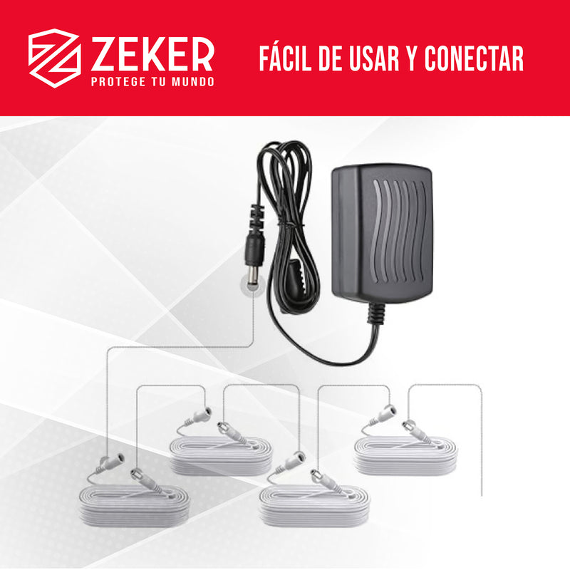 Cable Camara Seguridad Zeker Extensor Universal 15 Mts 12v