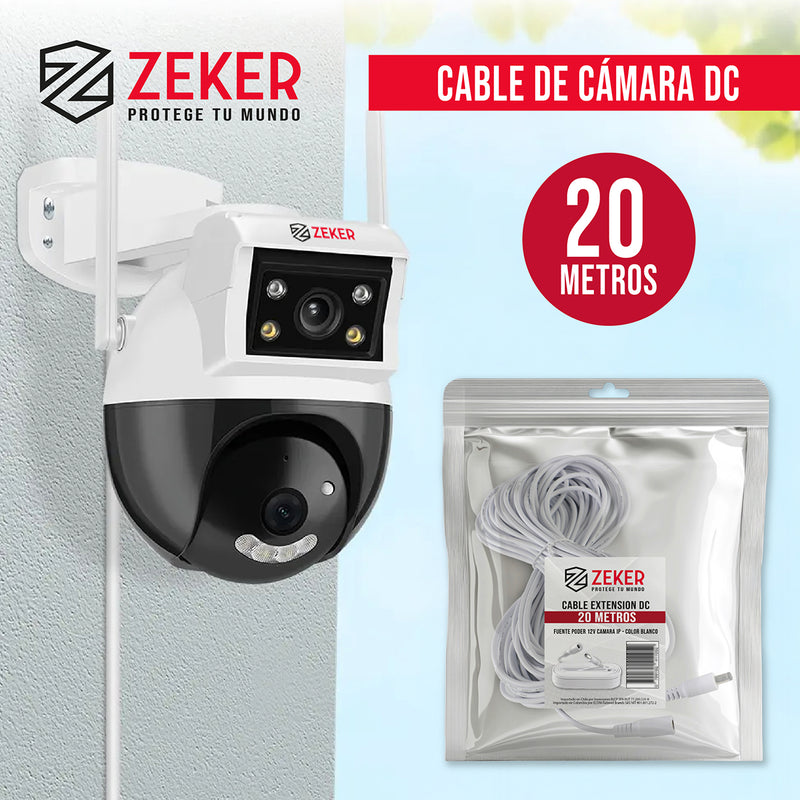Cable Camara Seguridad Zeker Extensor Universal 20 Mts 12v