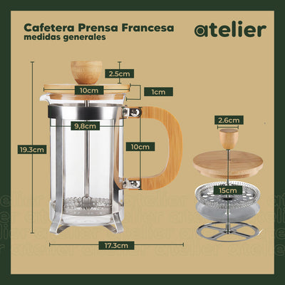 Cafetera Francesa 800Ml Atelier Prensa Vidrio Acero Portatil