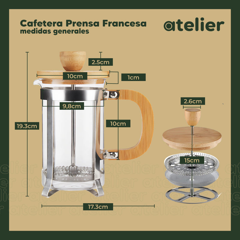 Cafetera Francesa 800Ml Atelier Prensa Vidrio Acero Portatil