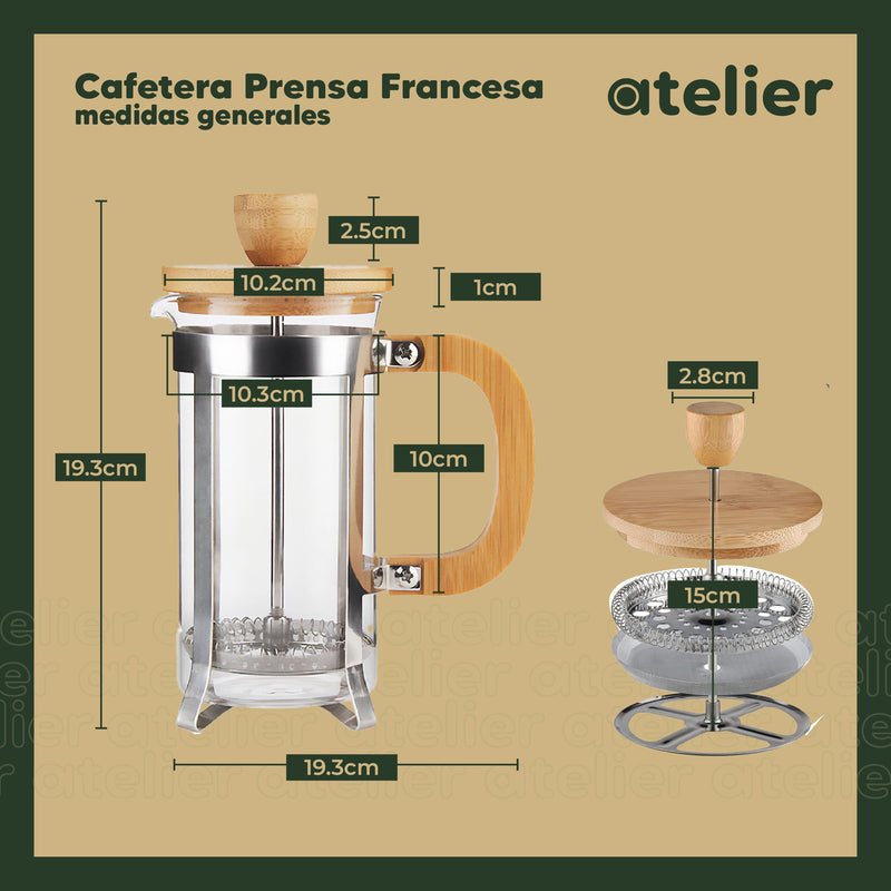 Cafetera Francesa 800Ml Atelier Prensa Vidrio Acero Portatil