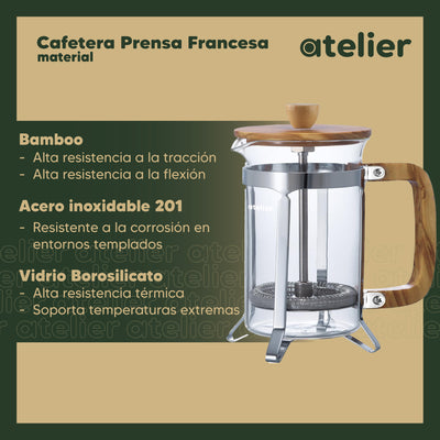 Cafetera Francesa 800Ml Atelier Prensa Vidrio Acero Portatil