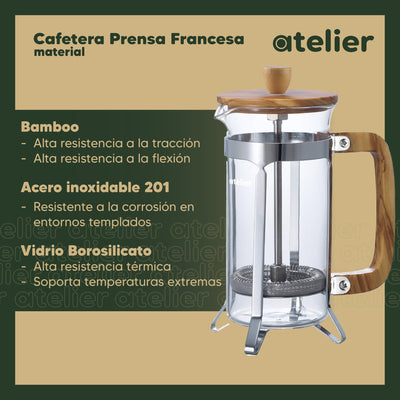Cafetera Francesa 800Ml Atelier Prensa Vidrio Acero Portatil