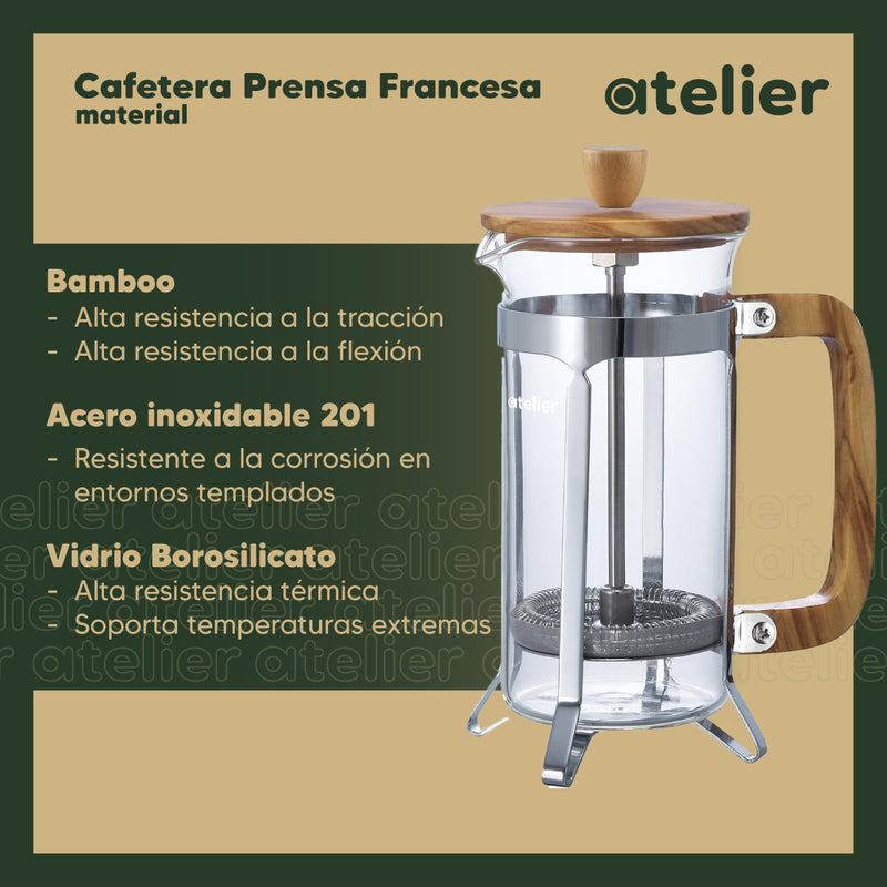 Cafetera Francesa 800Ml Atelier Prensa Vidrio Acero Portatil