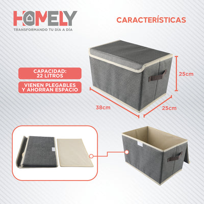Cajas Organizadoras Homely Tapa Tela Impermeable 22L Set X2
