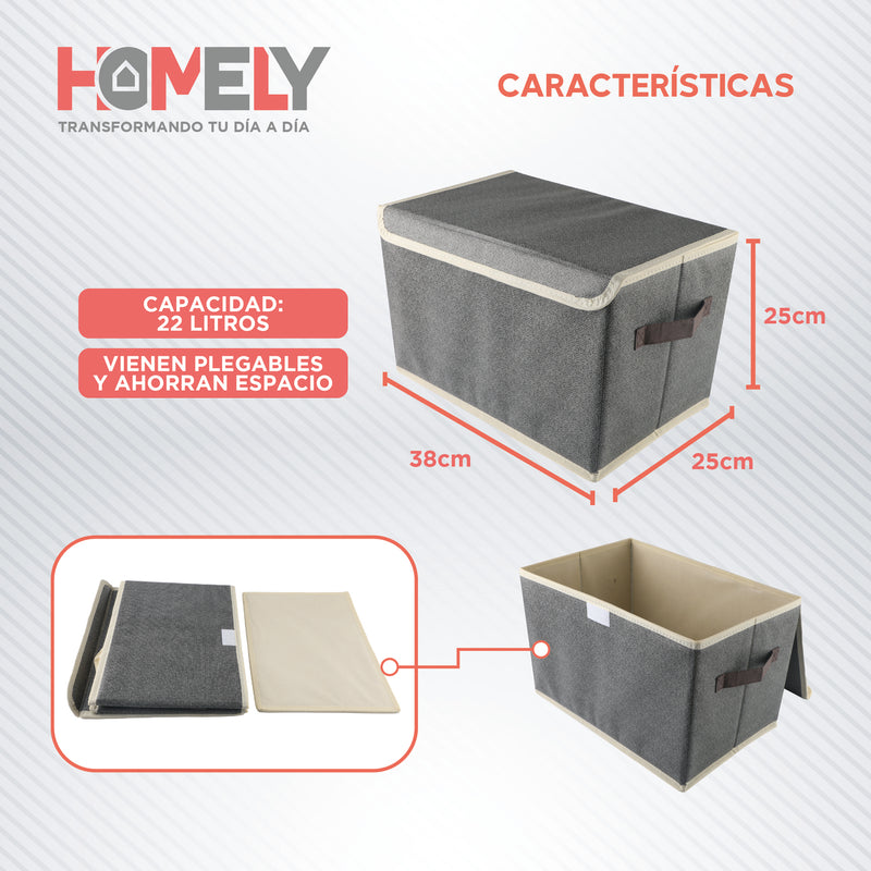 Cajas Organizadoras Homely Tapa Tela Impermeable 22L Set X2
