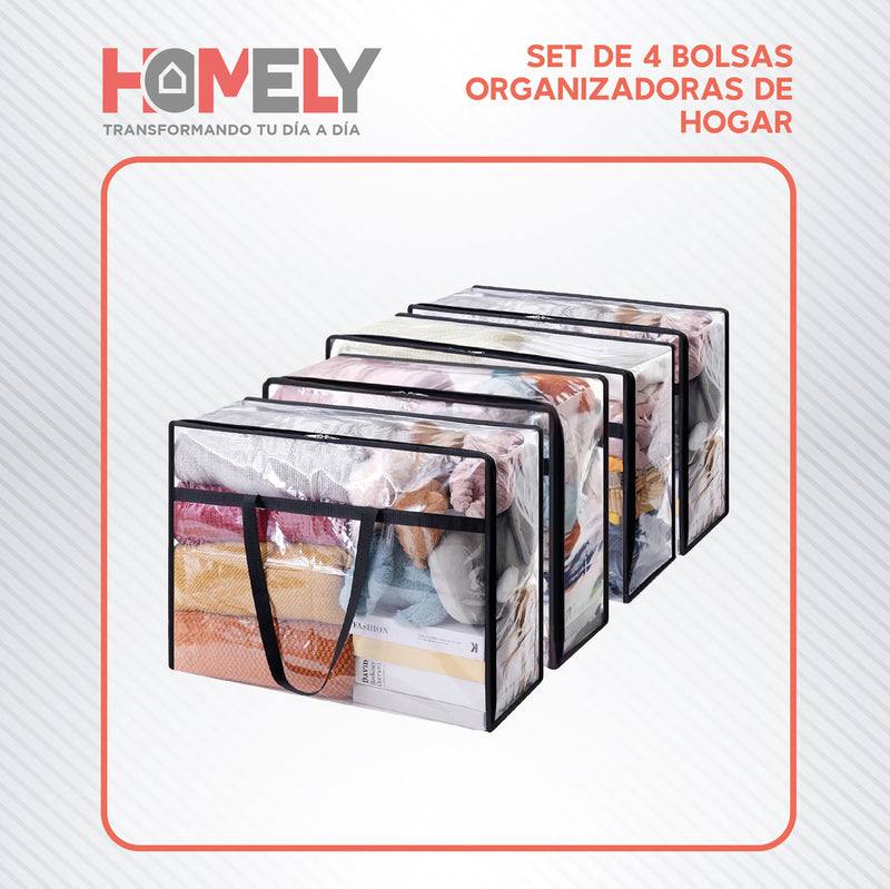 Bolsas Organizadoras Almacenamiento Homely Cajas plasticas Pvc Transparente 40 Litros Set X4