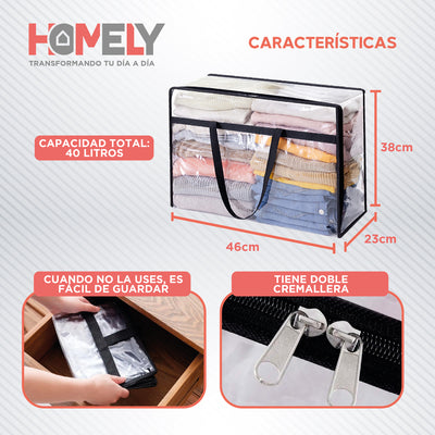 Bolsas Organizadoras Almacenamiento Homely Cajas plasticas Pvc Transparente 40 Litros Set X4