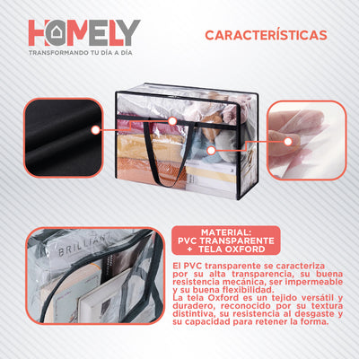 Bolsas Organizadoras Almacenamiento Homely Cajas plasticas Pvc Transparente 40 Litros Set X4