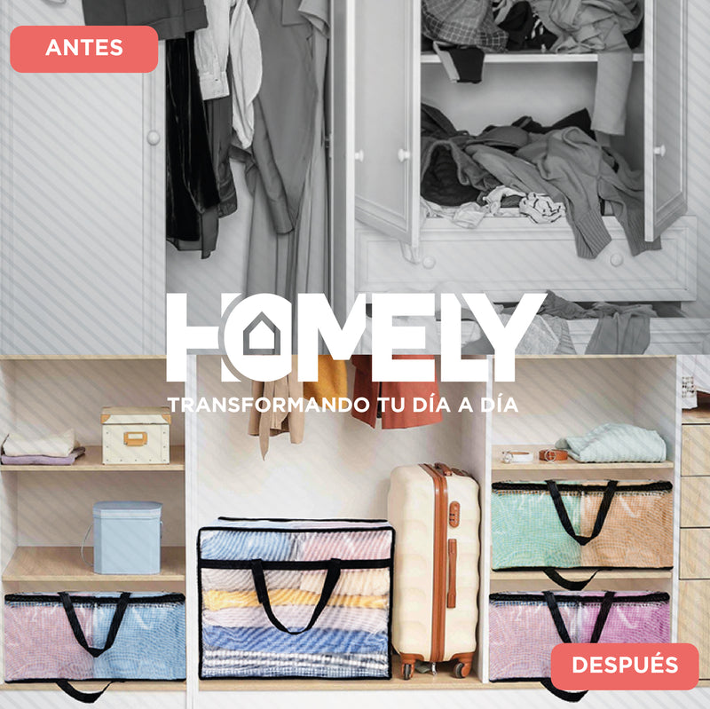 Bolsas Organizadoras Almacenamiento Homely Cajas plasticas Pvc Transparente 40 Litros Set X4