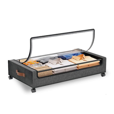 Carrito organizador bajo cama Homely gris 48 litros con ruedas y tapa transparente