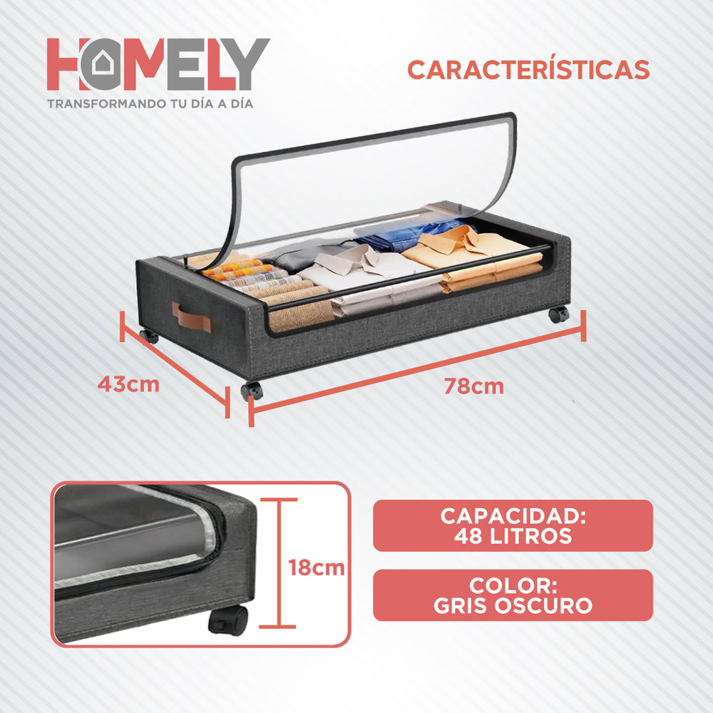 Medidas del carrito: 78 x 43 x 18 cm, capacidad 48 litros, gris oscuro