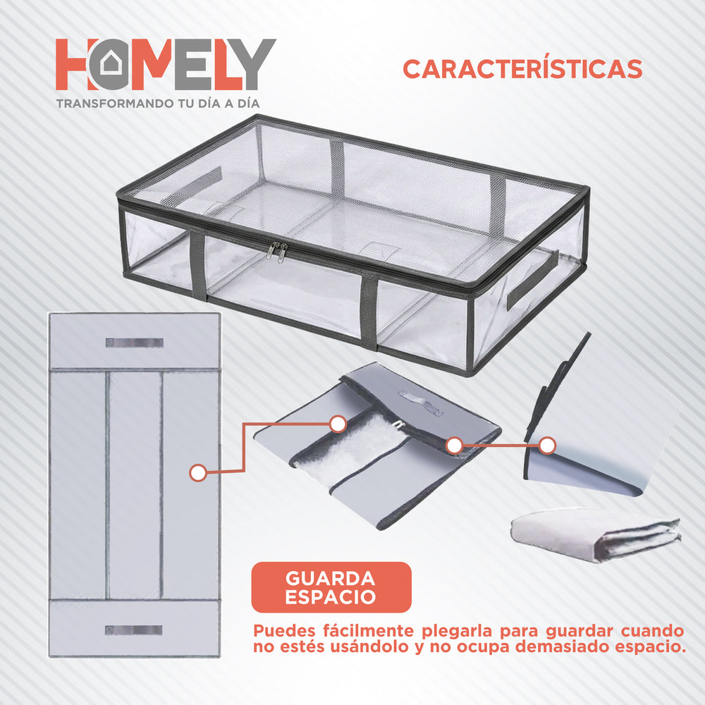 Bolsa organizadora bajo cama con contenido totalmente visible
